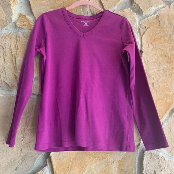 Lands' End Tops - Lands’ End Purple V-Neck Long Sleeve Cotton Shirt